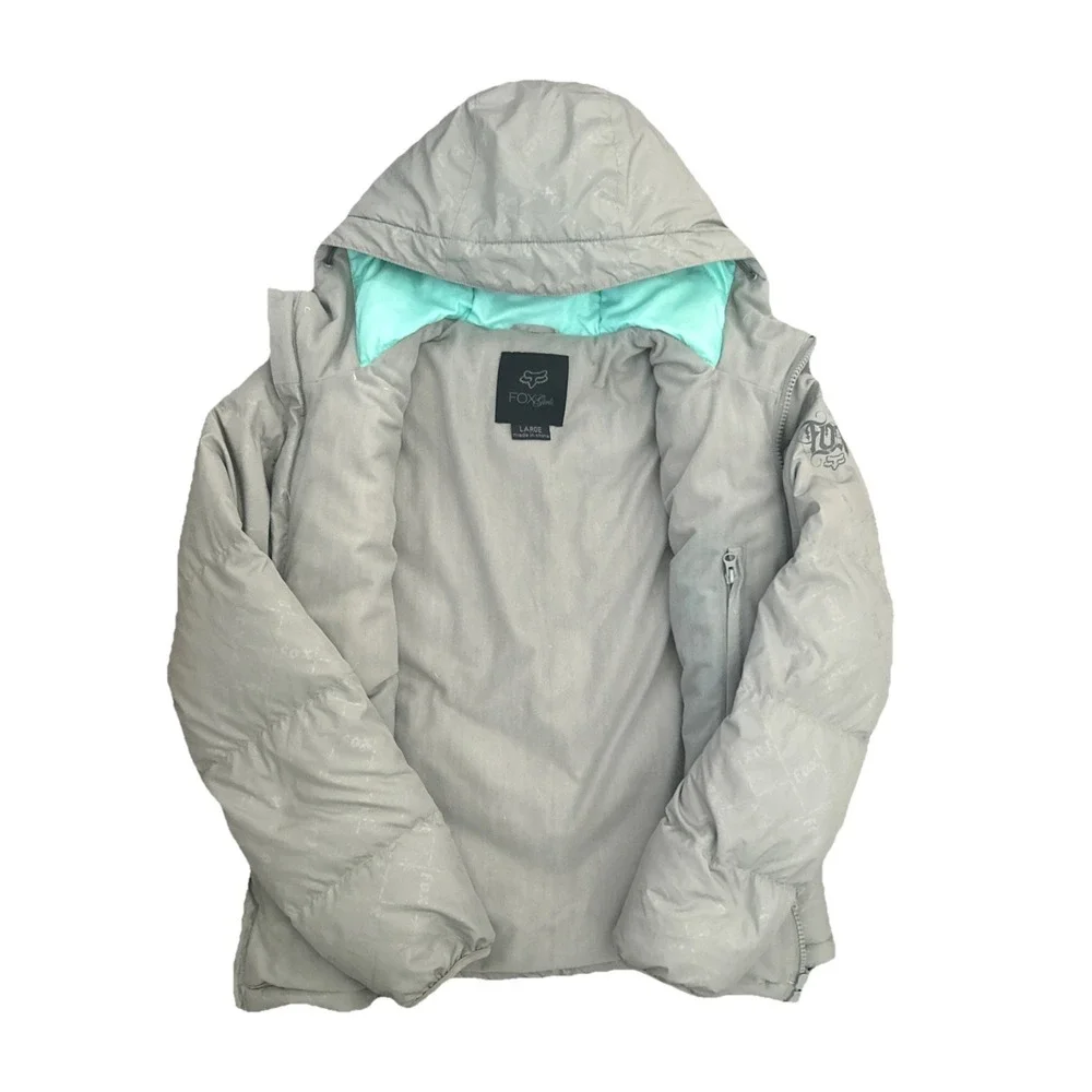 Fox Girls Puffer Jacket L‎ Gray Down Feather Hooded Winter Coat Ski Snowboard